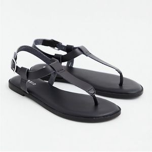 Adjustable T strap black sandals size 12WW